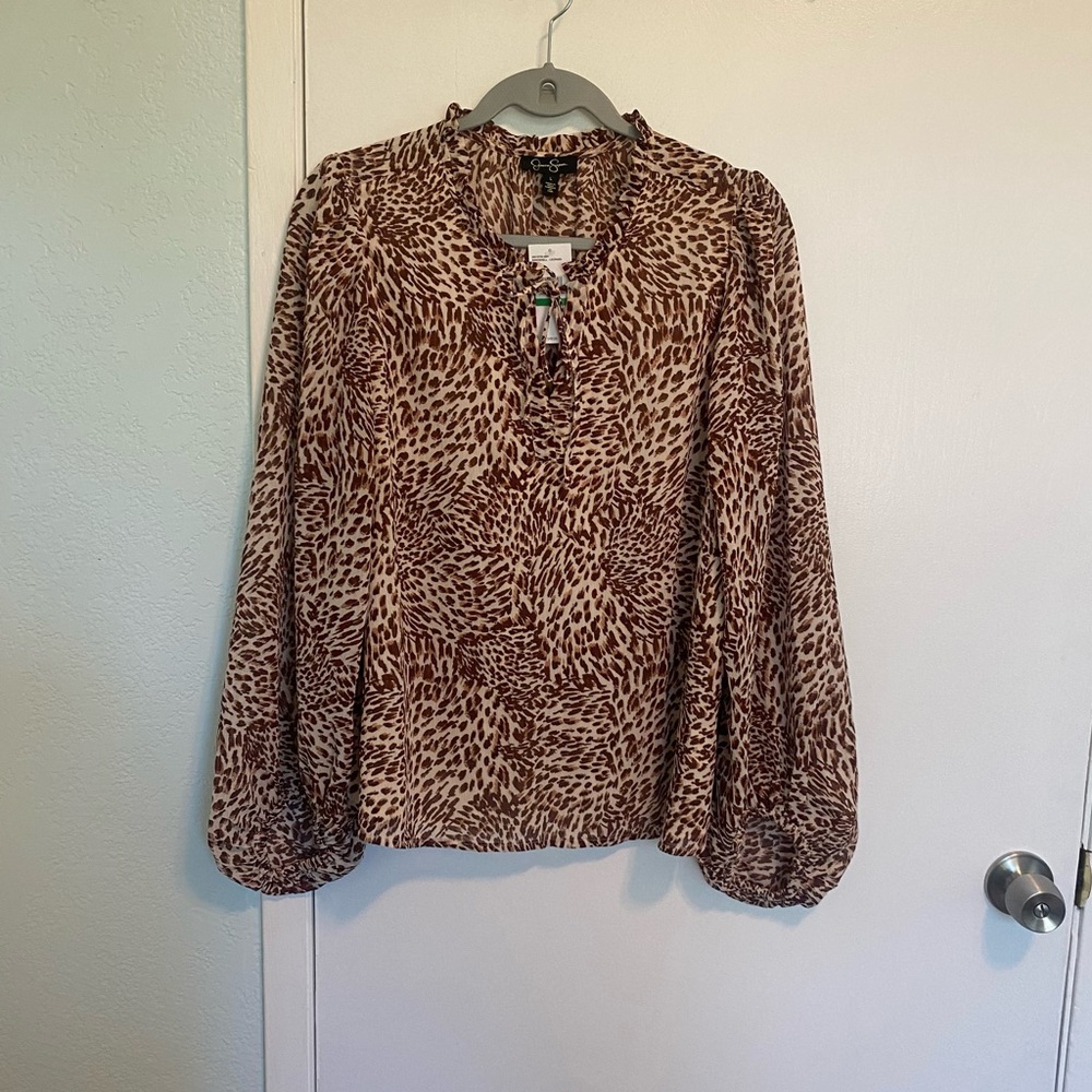Jessica Simpson Women's NWT Sandshell Leopard Swirl Animal Print Blouse Sz L New